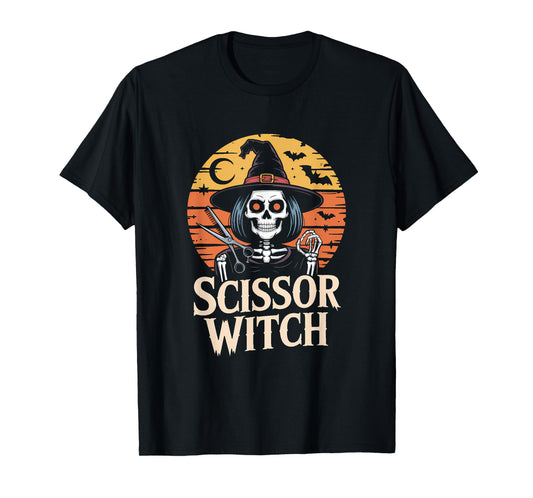 Scissor Witch Design for Tattooed Hairstylist Halloween T-Shirt