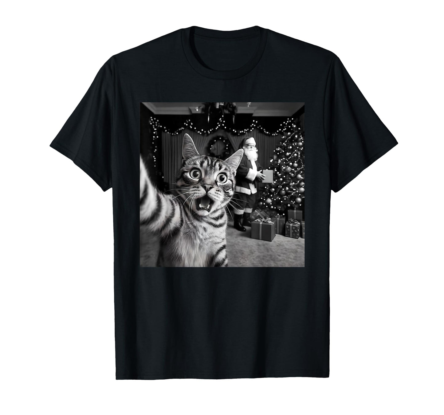 Funny Cat Selfie Santa Christmas Xmas Family Pajamas Holiday T-Shirt