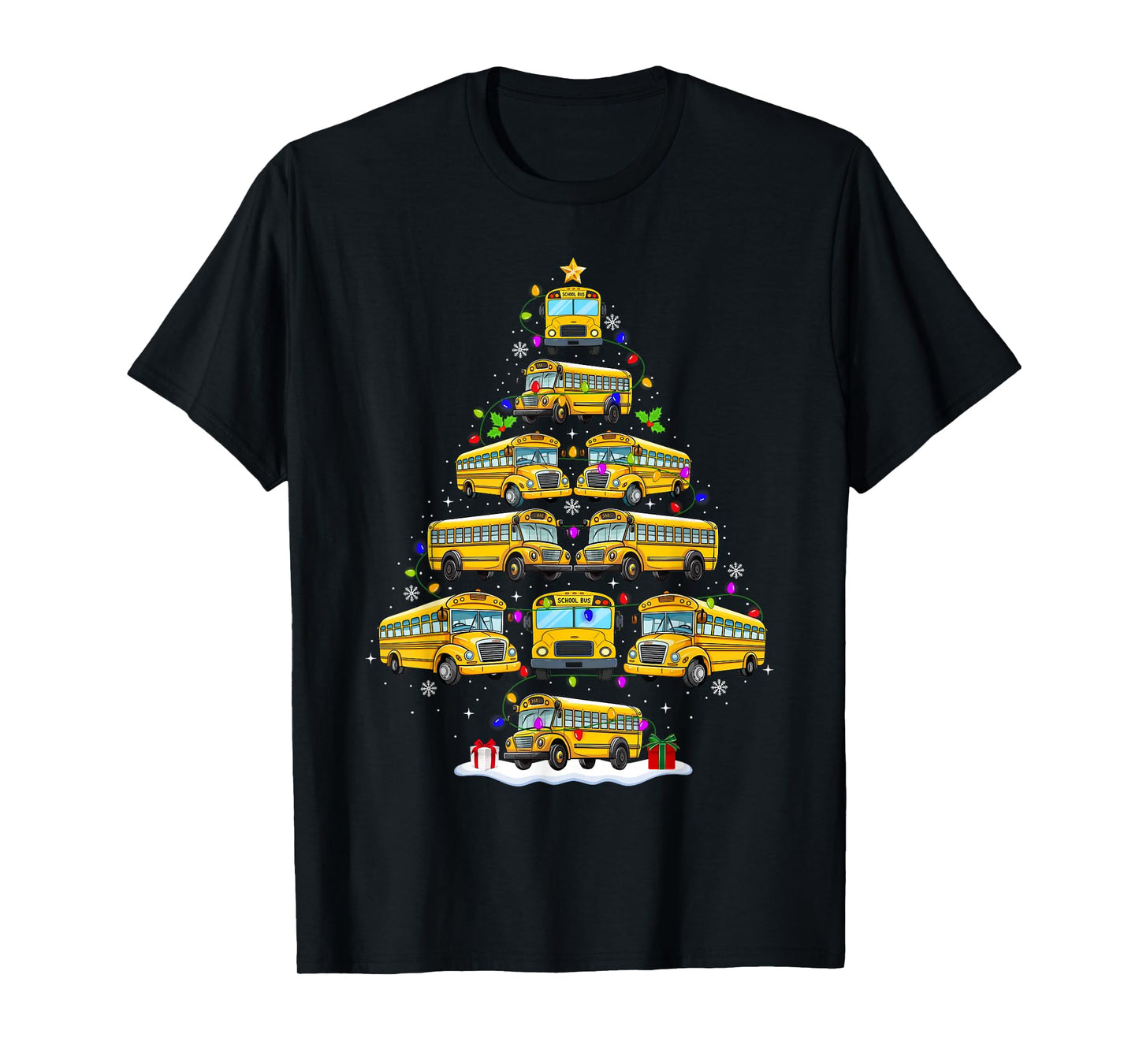 School Bus Christmas Tree Lights Bus Driver Xmas Pajamas T-Shirt