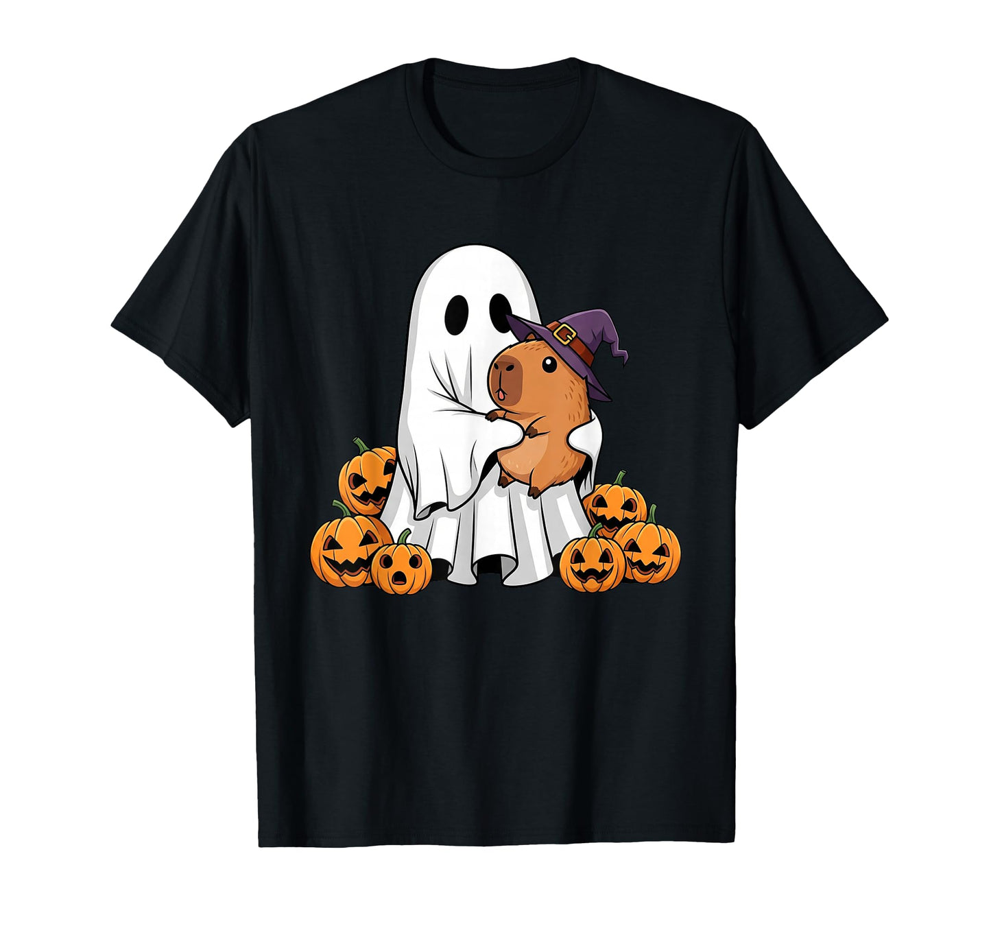 Funny Ghost Capypara Pumpkin Halloween Kids Mens Womens T-Shirt