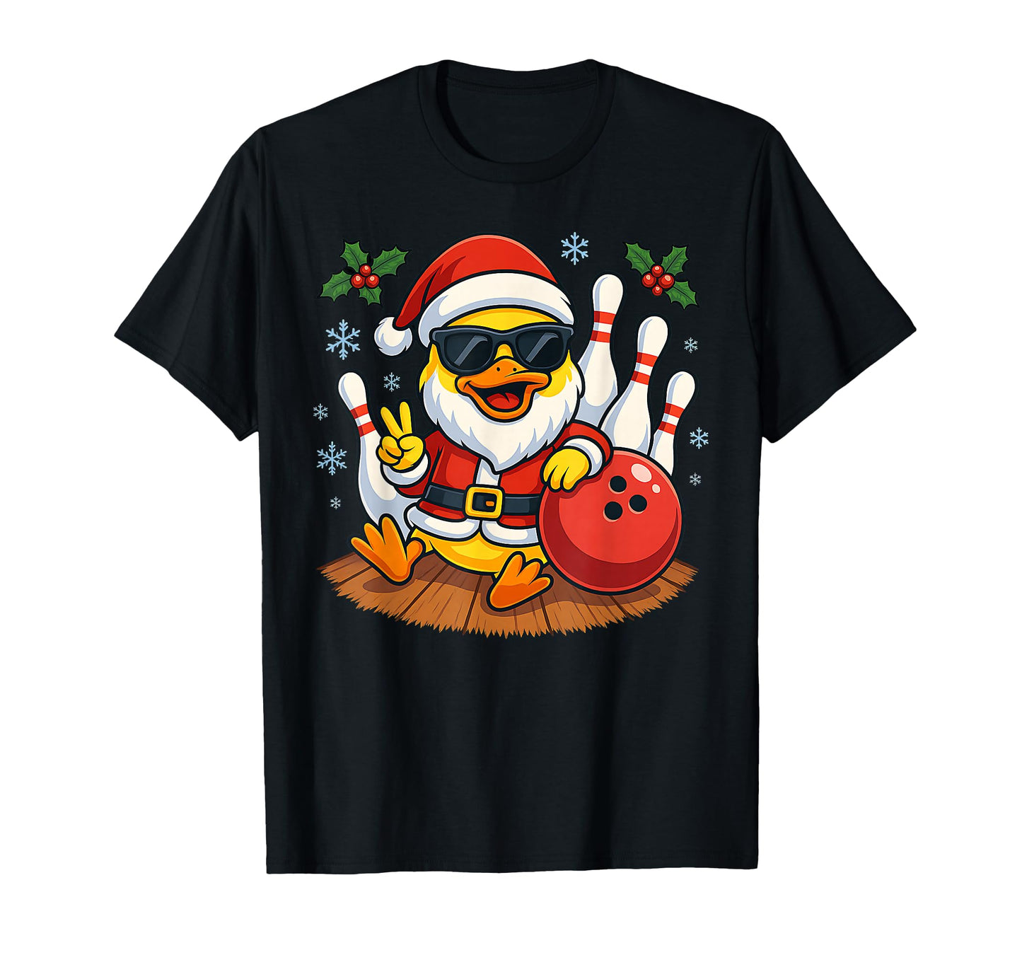 Santa Duck Bowling Christmas Funny Holiday Vibes Men Women T-Shirt