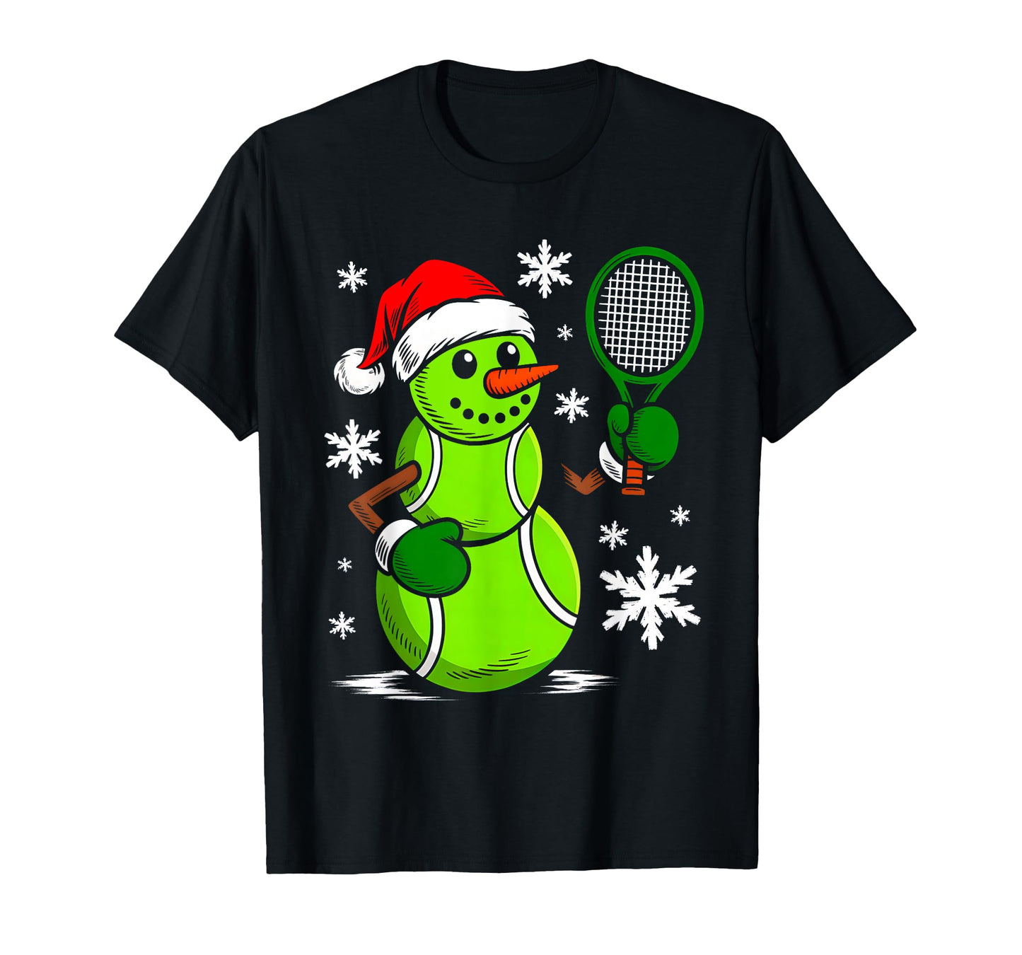 Tennis Santa Hat Snowman Xmas Funny Tennis Lover Christmas T-Shirt
