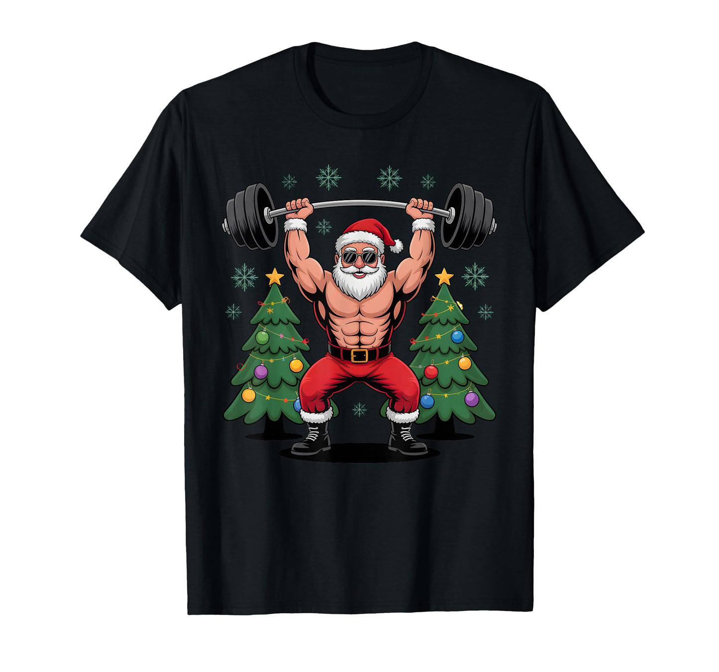 Muscular Santa Weightlifting Funny Christmas Holiday Outfit T-Shirt