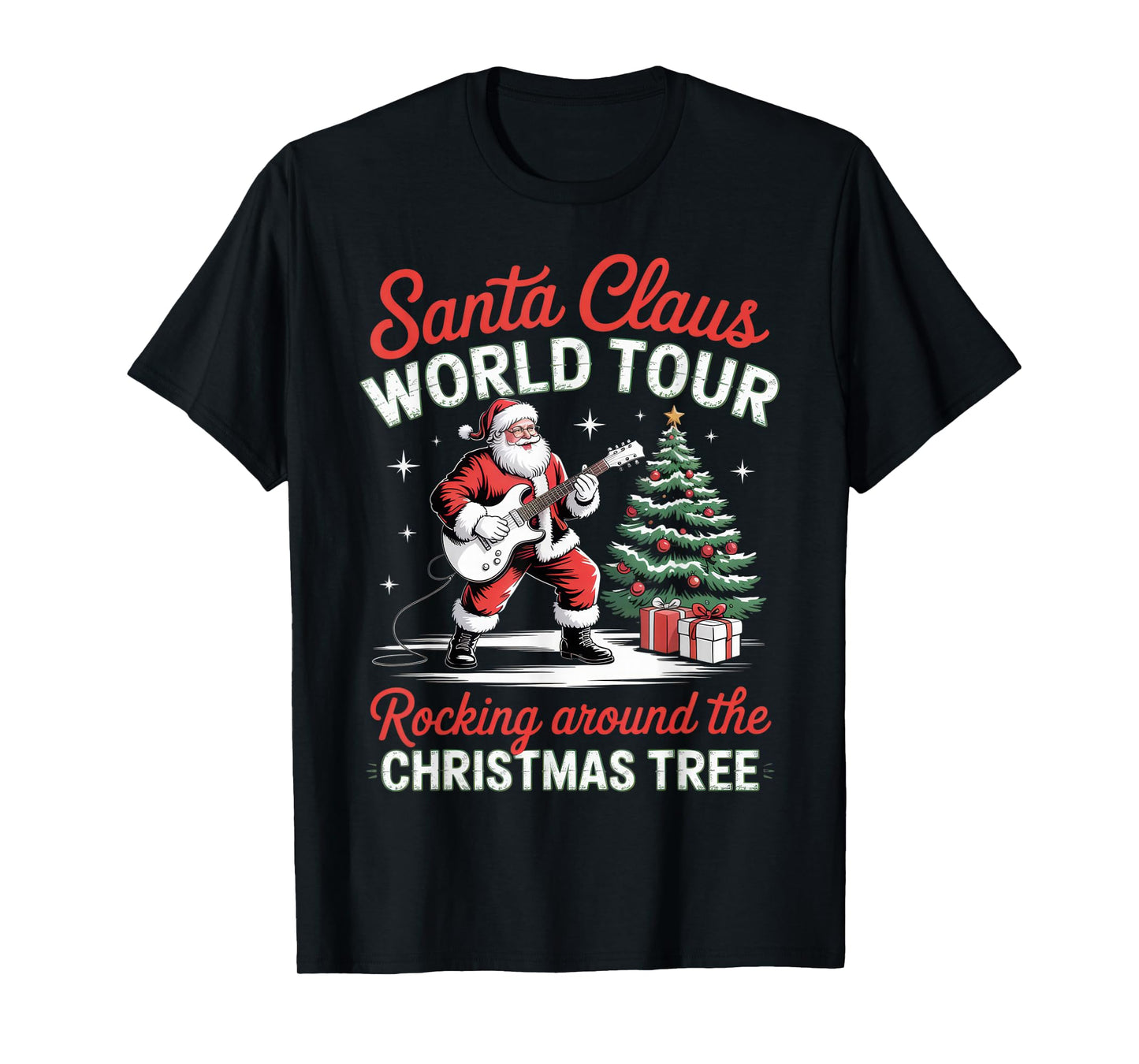 Santa Claus World Tour Rocking Christmas Fans Holiday Fun T-Shirt