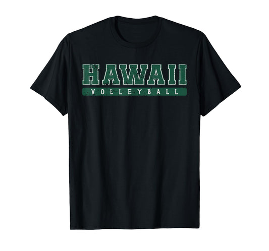 Hawaii Volleyball Green Vintage Text T-Shirt