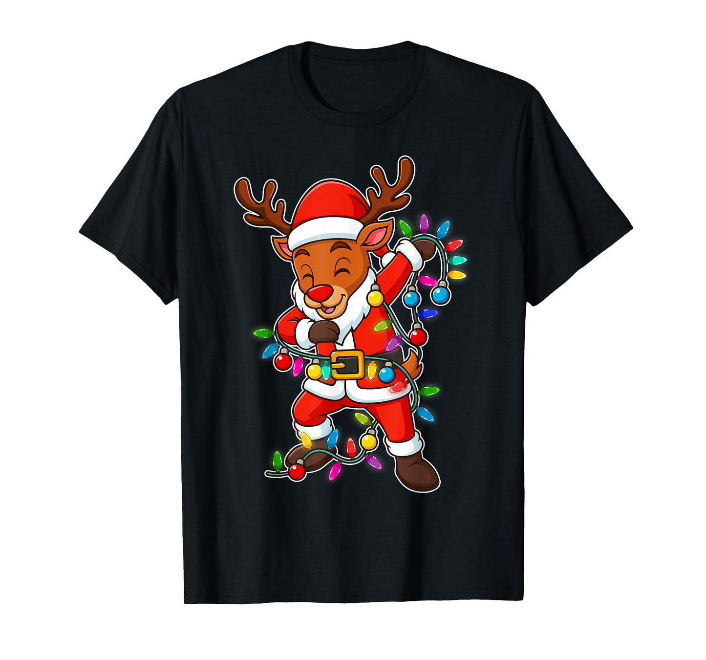 Christmas Reindeer Dabbing Lights Santa Xmas for Men Women T-Shirt