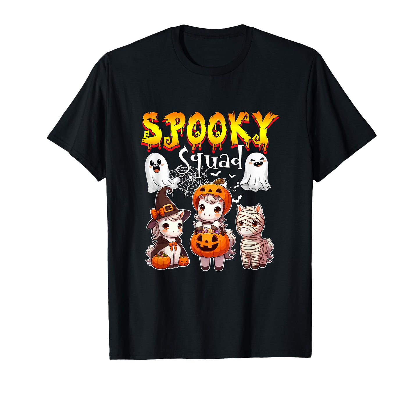 Spooky Halloween Squad Three Cute Horses Cosplay Witch T-Shirt