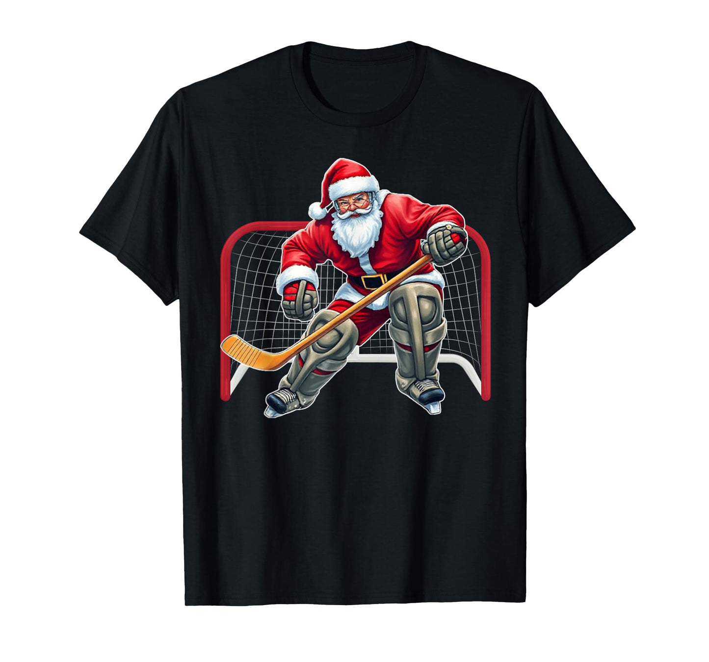 Santa Ice Hockey Goalie Christmas Xmas Costume Men Boys T-Shirt