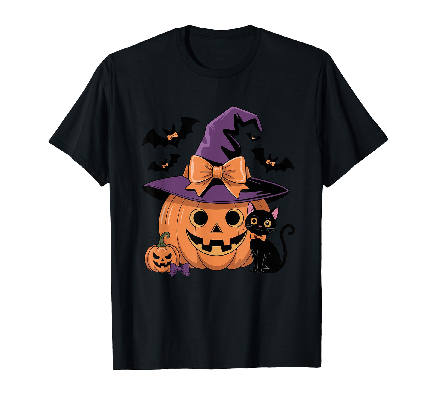 Fall Season Pumpkin Witch Hat Bow Halloween T-Shirt