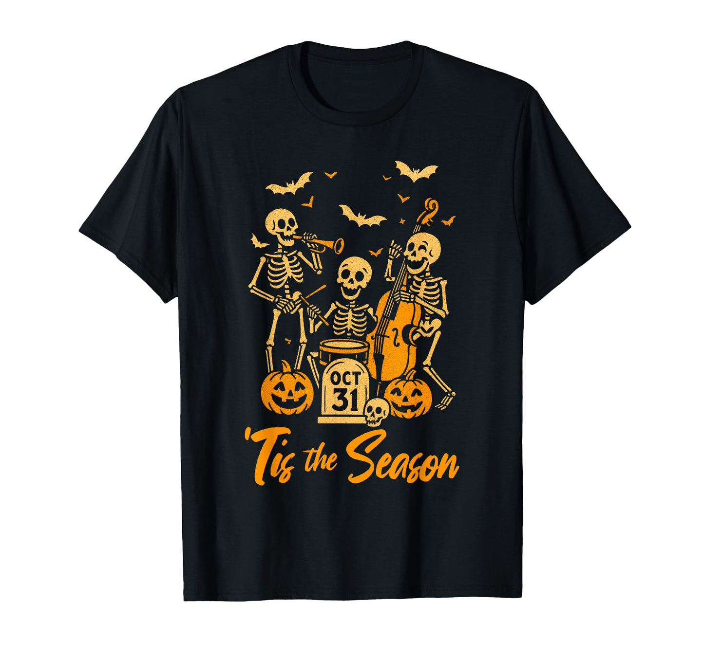 Halloween Vibes Spooky Skeleton Music Band 'Tis The Season T-Shirt