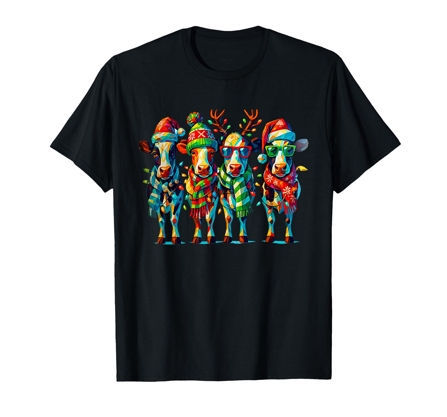 Funny Cow Christmas Lights Western Xmas Santa Farm Animal T-Shirt