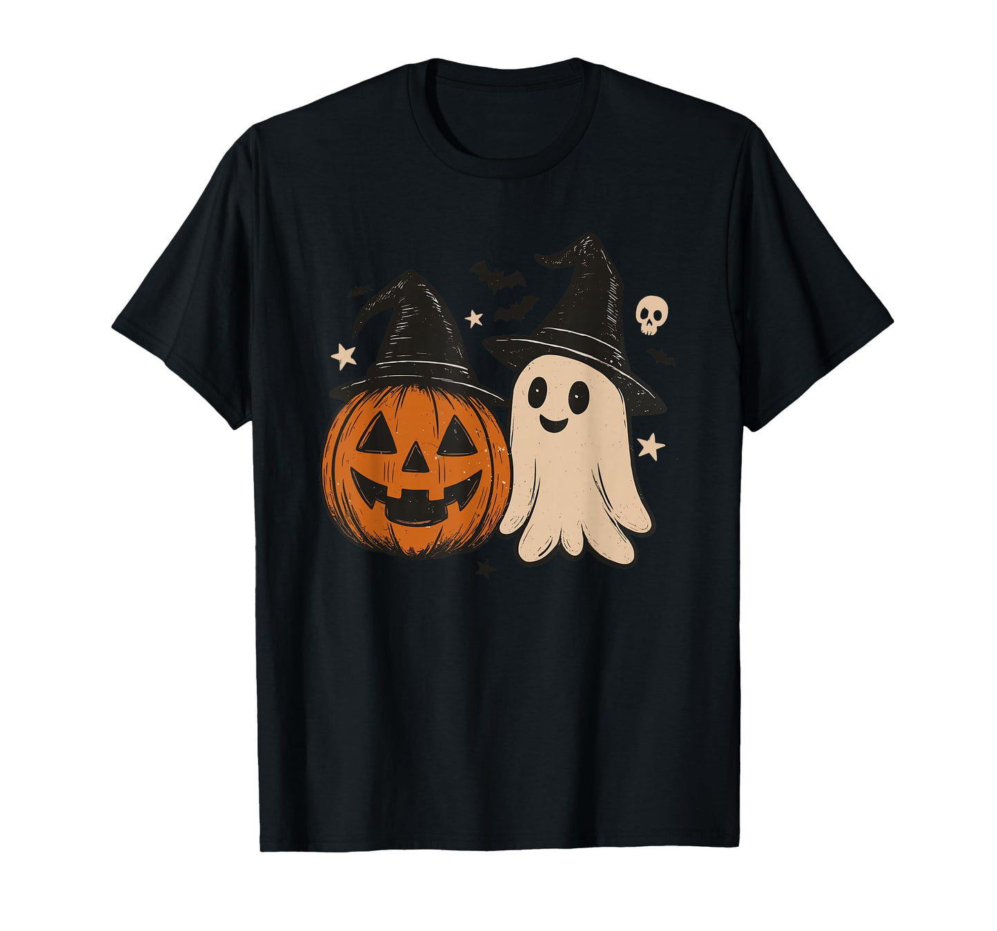Retro Spooky Ghost Pumpkin Witch Hat Halloween Clothing T-Shirt