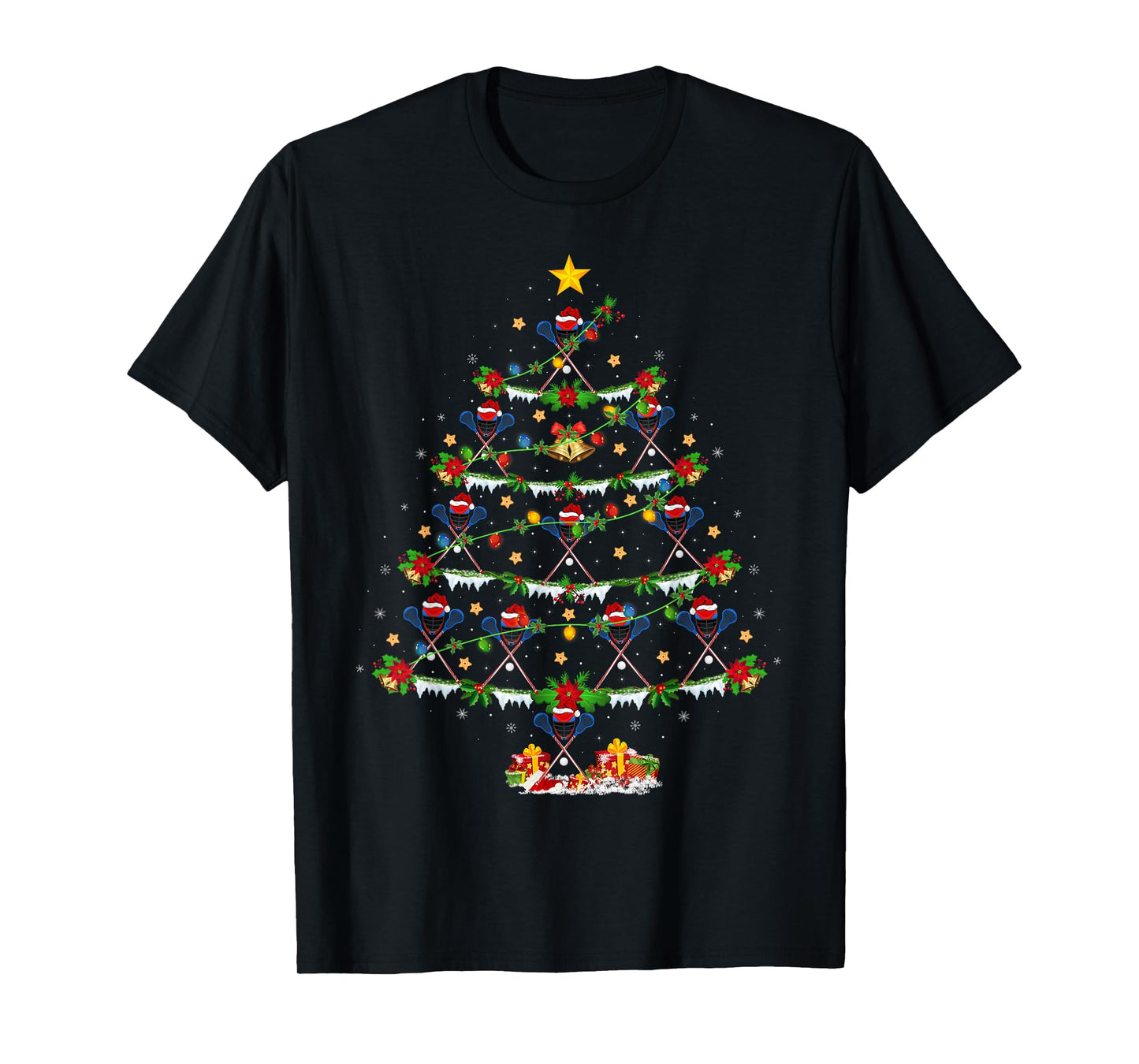Lacrosse Christmas Tree Lights Sports Player Xmas T-Shirt