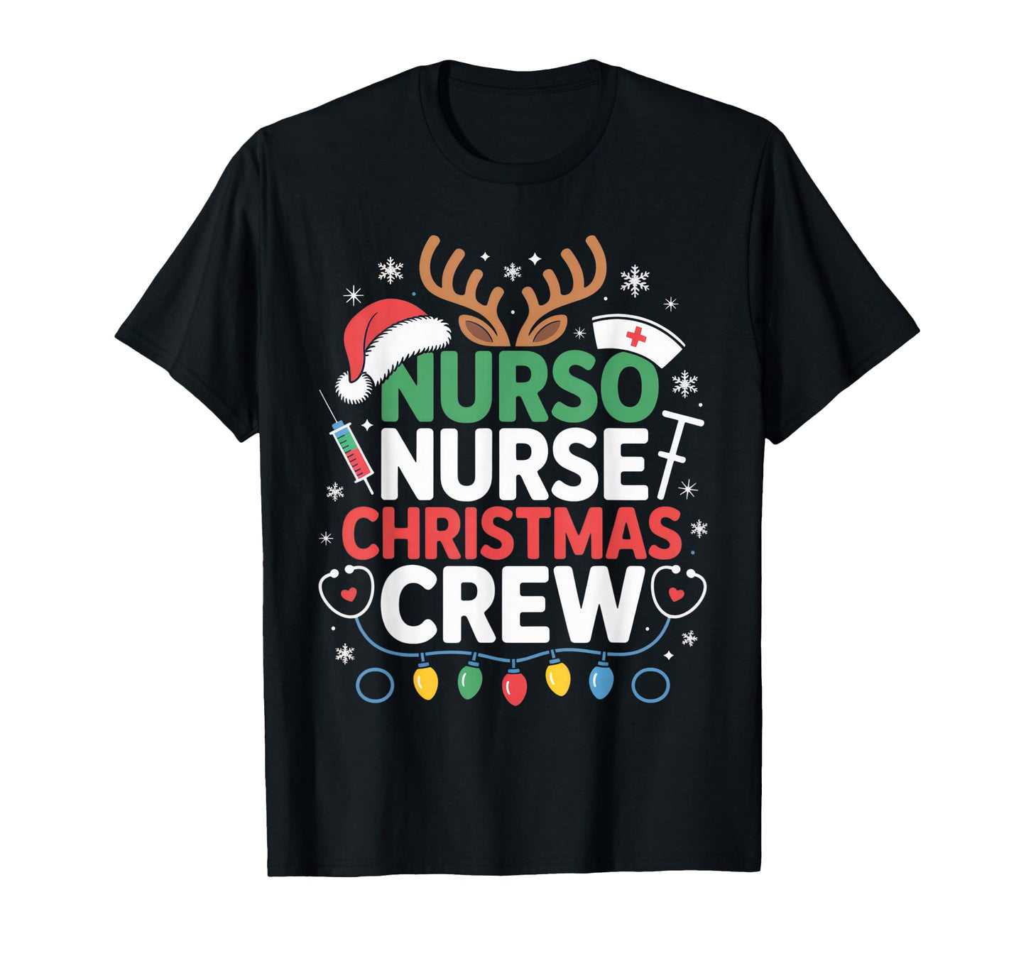 Nurse Christmas Crew Holiday Lights Festive Design T-Shirt