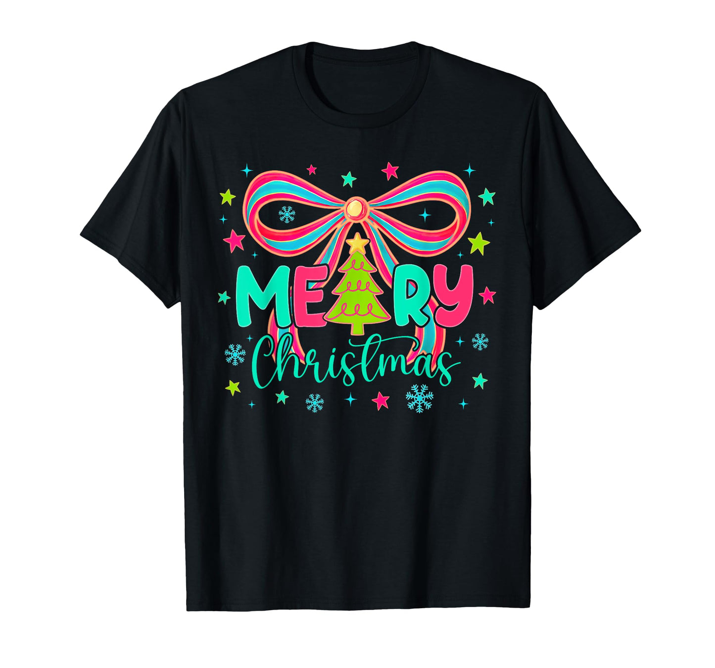 Coquette Christmas Tree Preppy Christmas Bow Merry Christmas T-Shirt