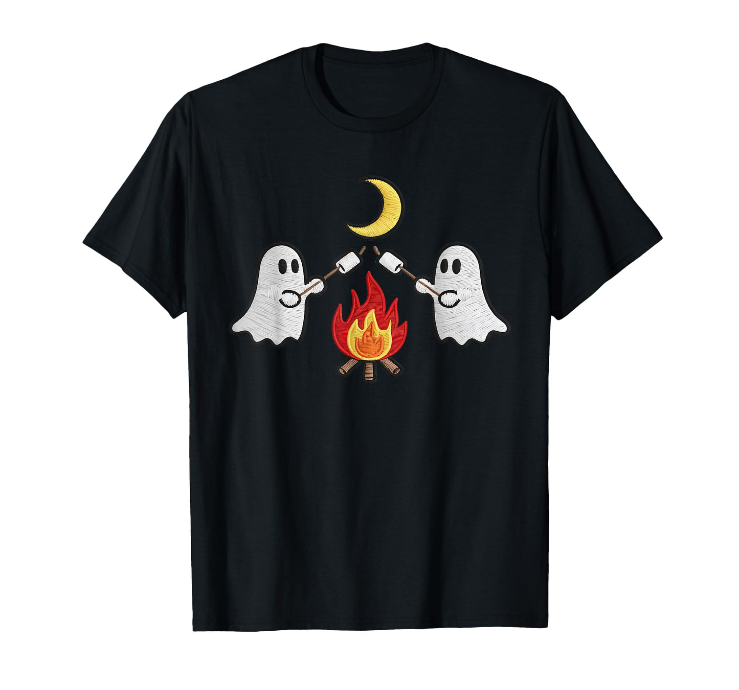 Cute Ghosts Camping Campfire Embroidered Halloween Kids Boys T-Shirt