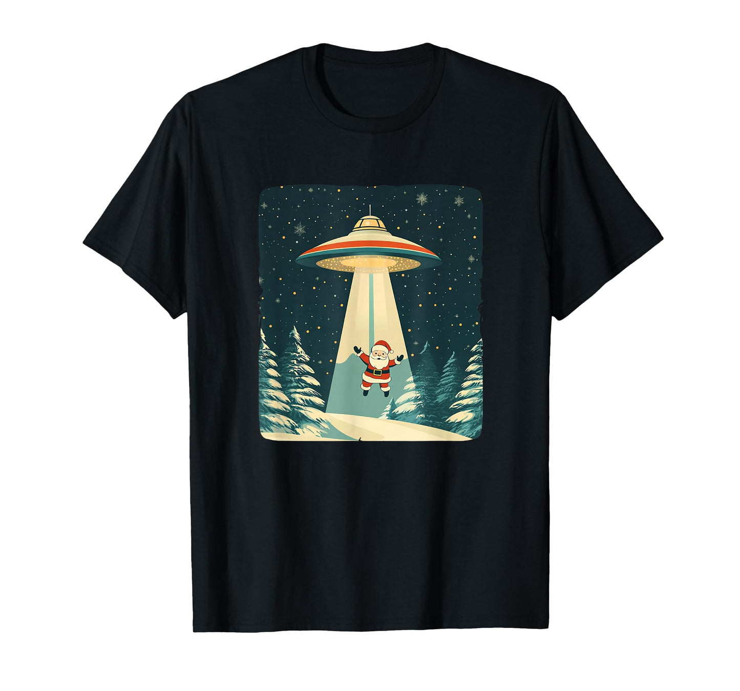 UFO Beams Up Santa Claus for a Fun Christmas Journey T-Shirt
