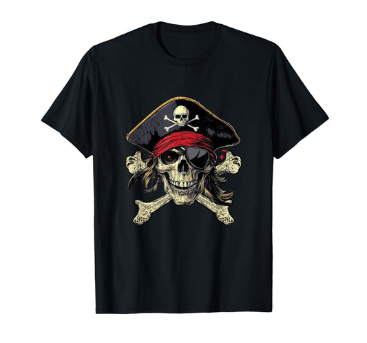 Pirate Skull Crossbones Halloween Costume Buccaneer Men Boy T-Shirt