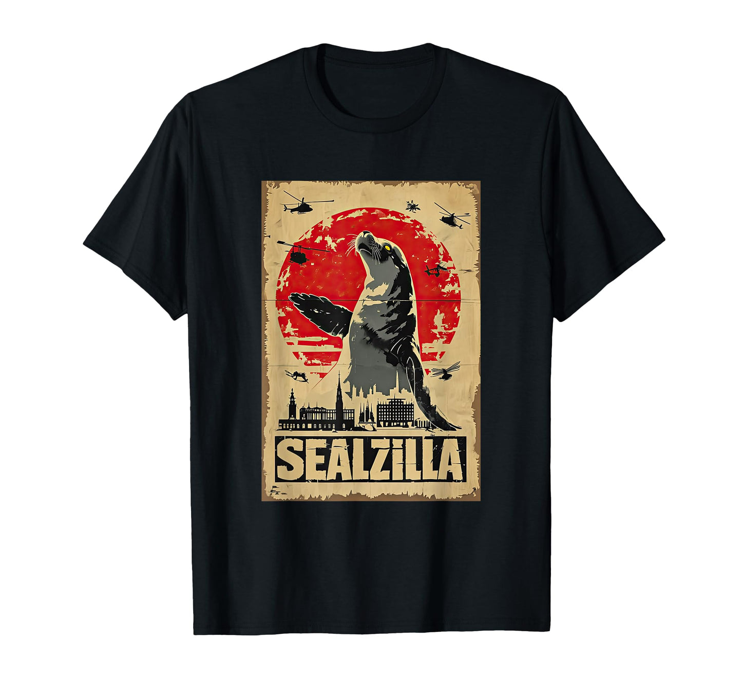 Sealzilla Vintage Monster Berlin Skyline Japanese Art Seal T-Shirt