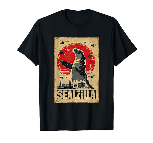 Sealzilla Vintage Monster Berlin Skyline Japanese Art Seal T-Shirt