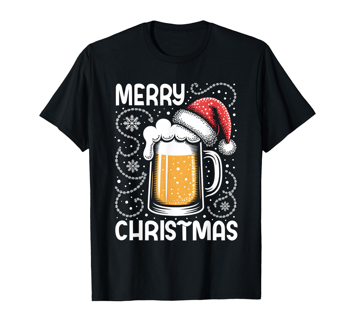 Funny Christmas Pajama Outfit Men Women Beer Mug Santa Hat T-Shirt