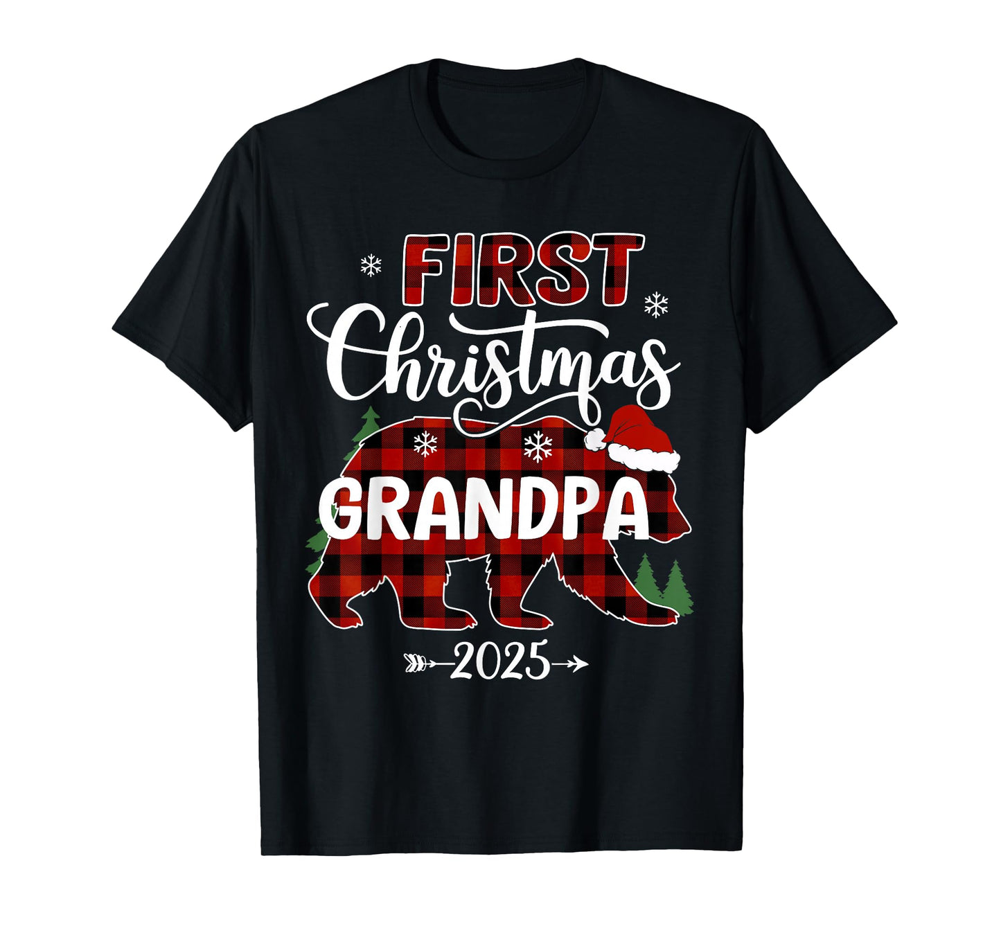 Pregnancy First Christmas Grandpa Red Plaid Bear Santa 2025 T-Shirt