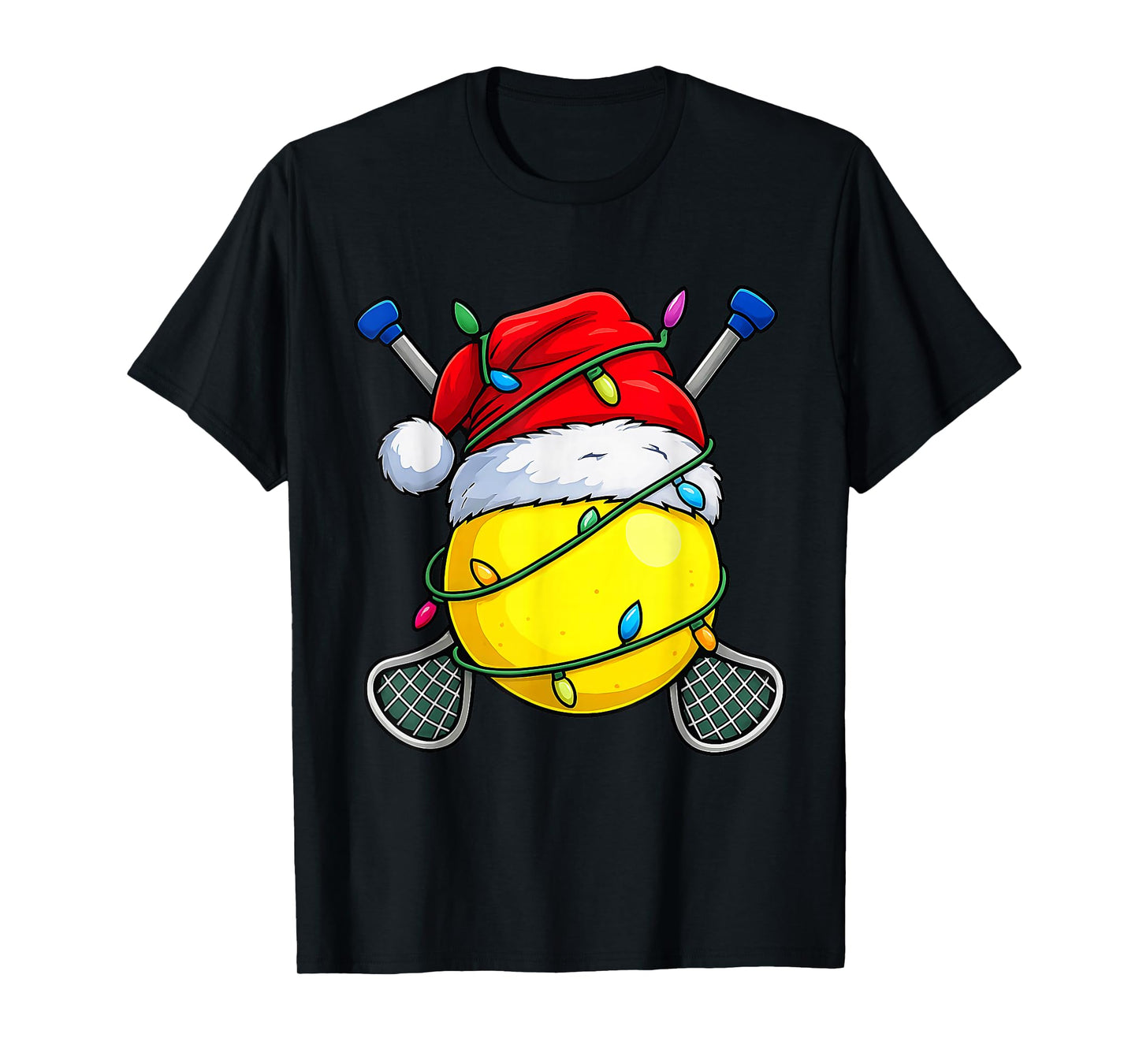 Christmas Lacrosse Santa Hat Lights Colorful Funny Player T-Shirt
