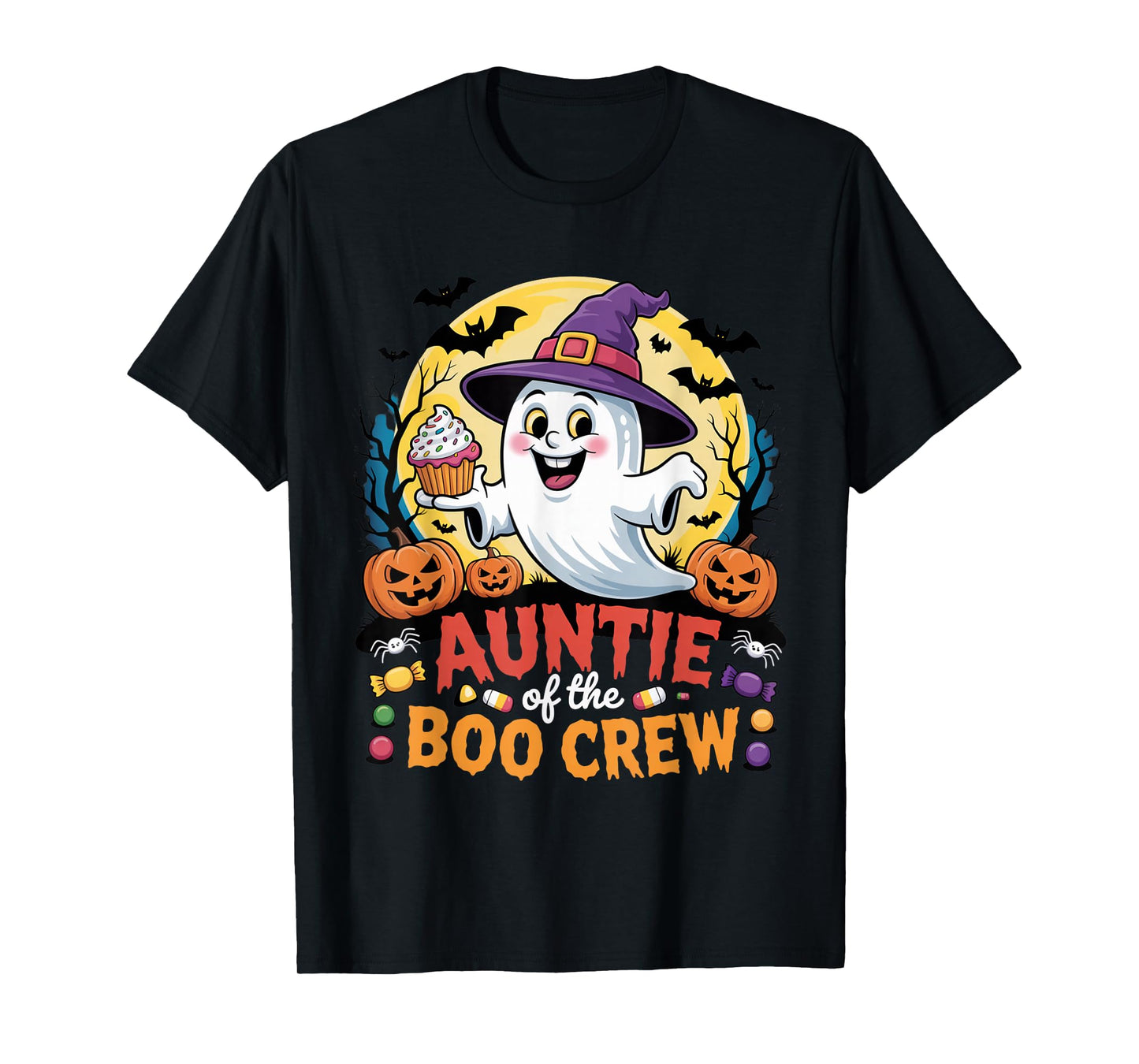 Auntie of The Boo Crew Ghost Halloween Outfit Candy Pumpkin T-Shirt