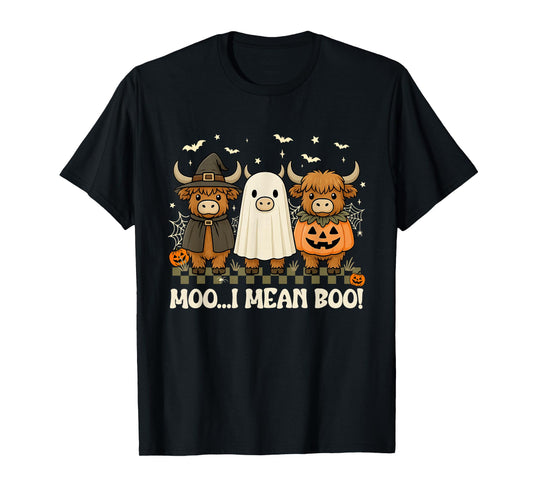 Cow Ghost Witch Pumpkin Moo I Mean Boo Halloween Funny T-Shirt