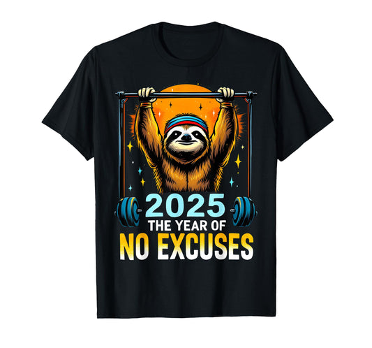 2025 Resolution Funny Fitness Workout Gym Sloth Weight Loss T-Shirt