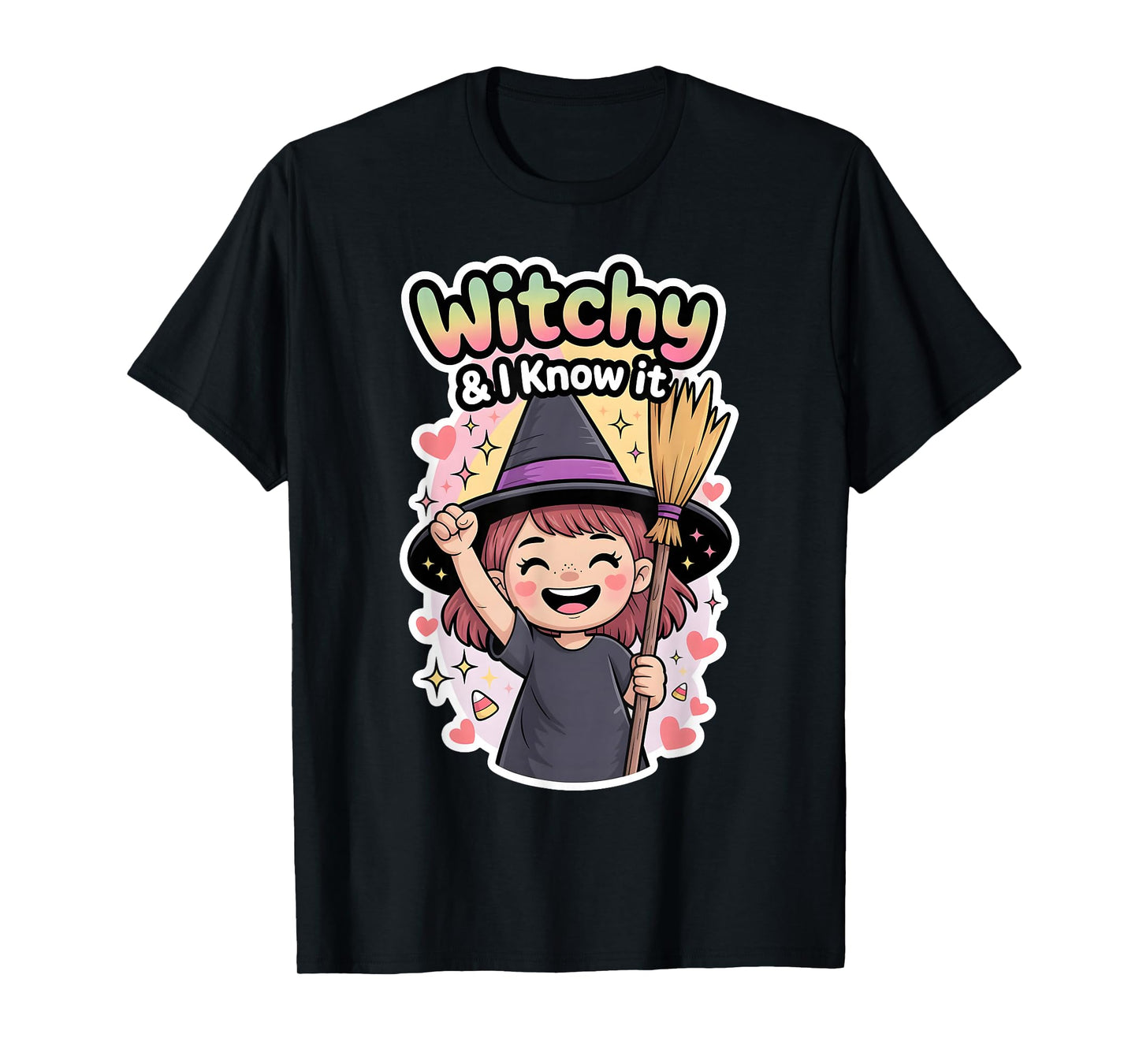 Witchy and I Know It Cute Halloween Witch Kids Costume T-Shirt