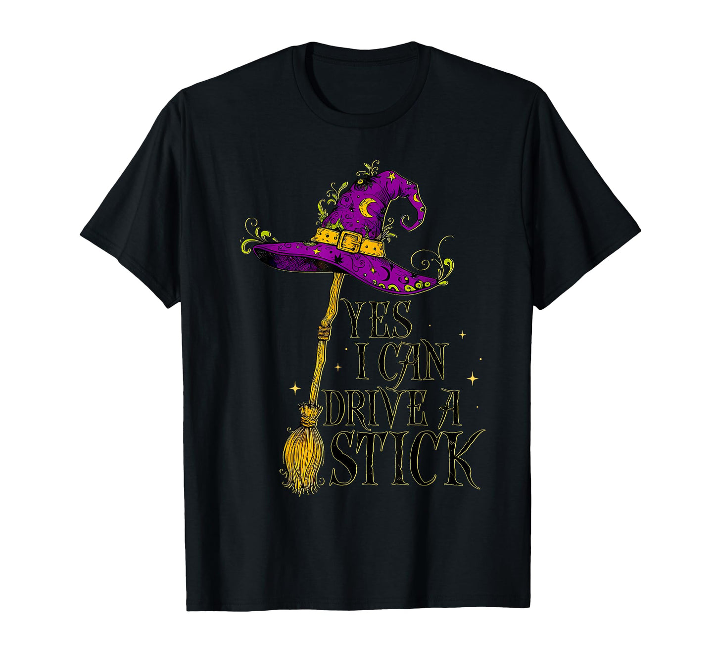 Yes I Can Drive A Stick Witch Broom Witch Hat Halloween Kids T-Shirt