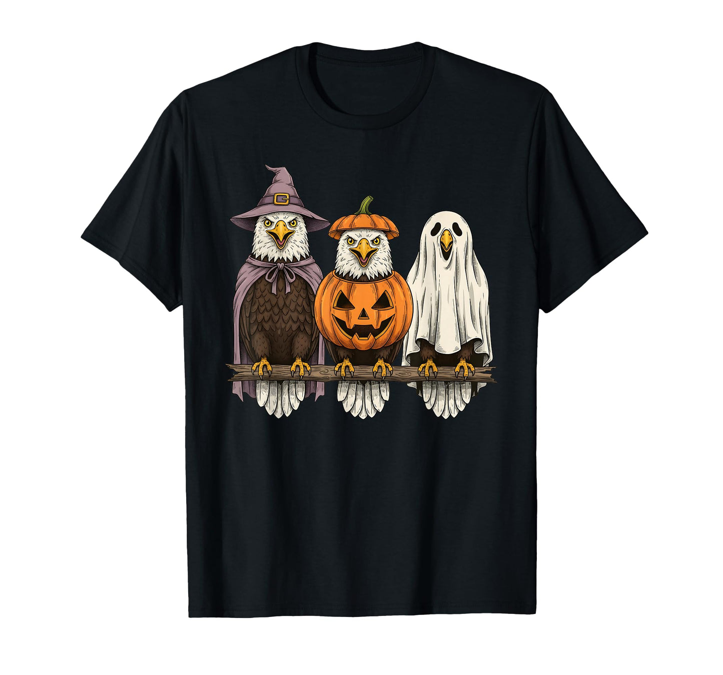 Spooky Ghost Bald Eagle Lover Pumpkin Halloween T-Shirt