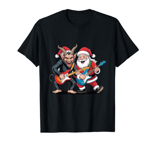 Evil Krampus Santa Claus Christmas Guitar Electric Rock T-Shirt