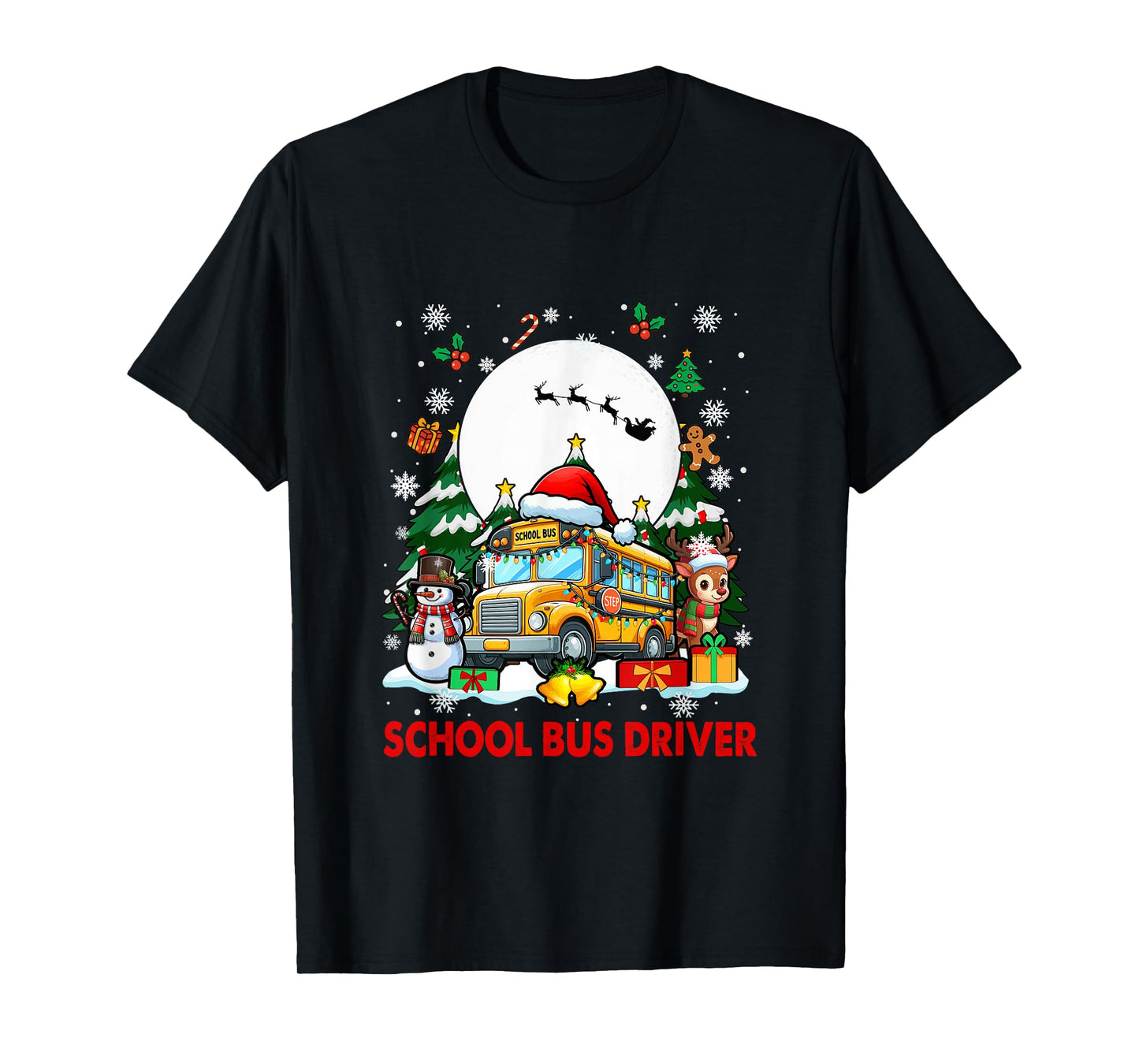 School Bus Driver Job Tools Santa Snowmen Reindeer Christmas T-Shirt