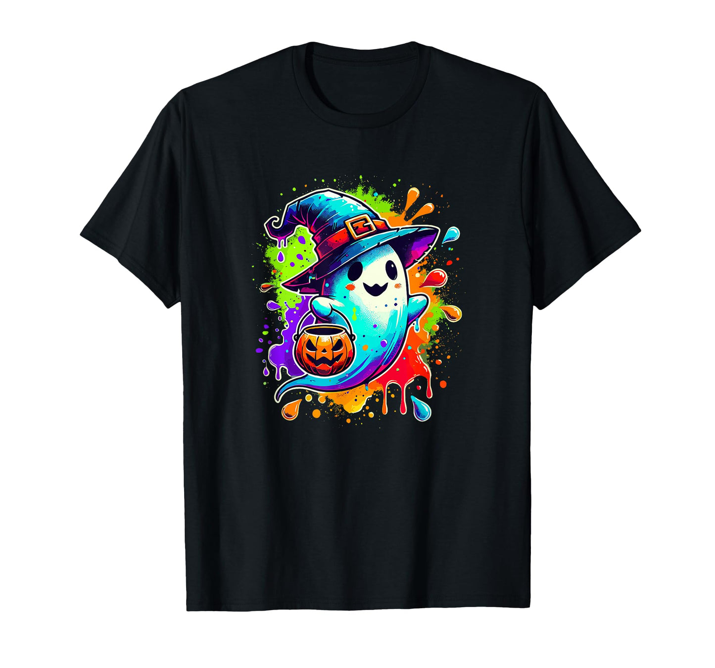 Splash Art Halloween Trick Or Treat Witch Ghost T-Shirt