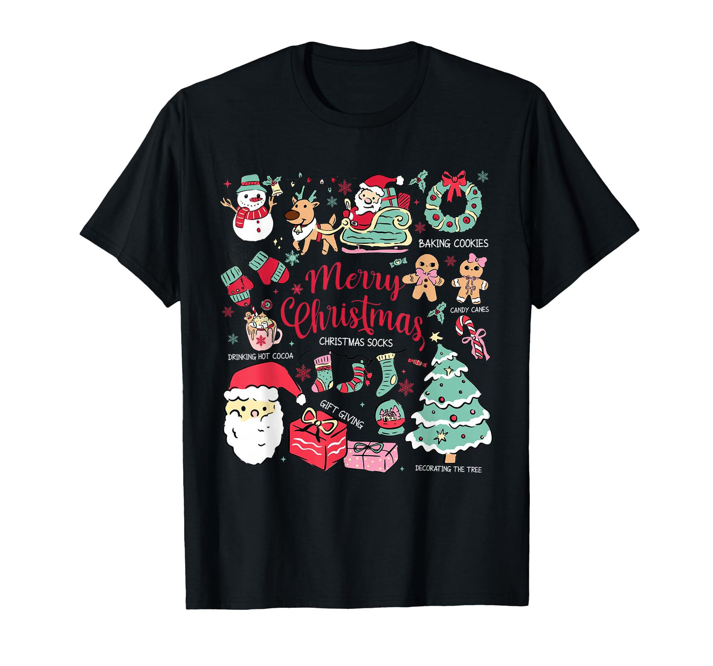 Cute Coquette Bow Christmas Santa Snowman Vintage Merry Xmas T-Shirt