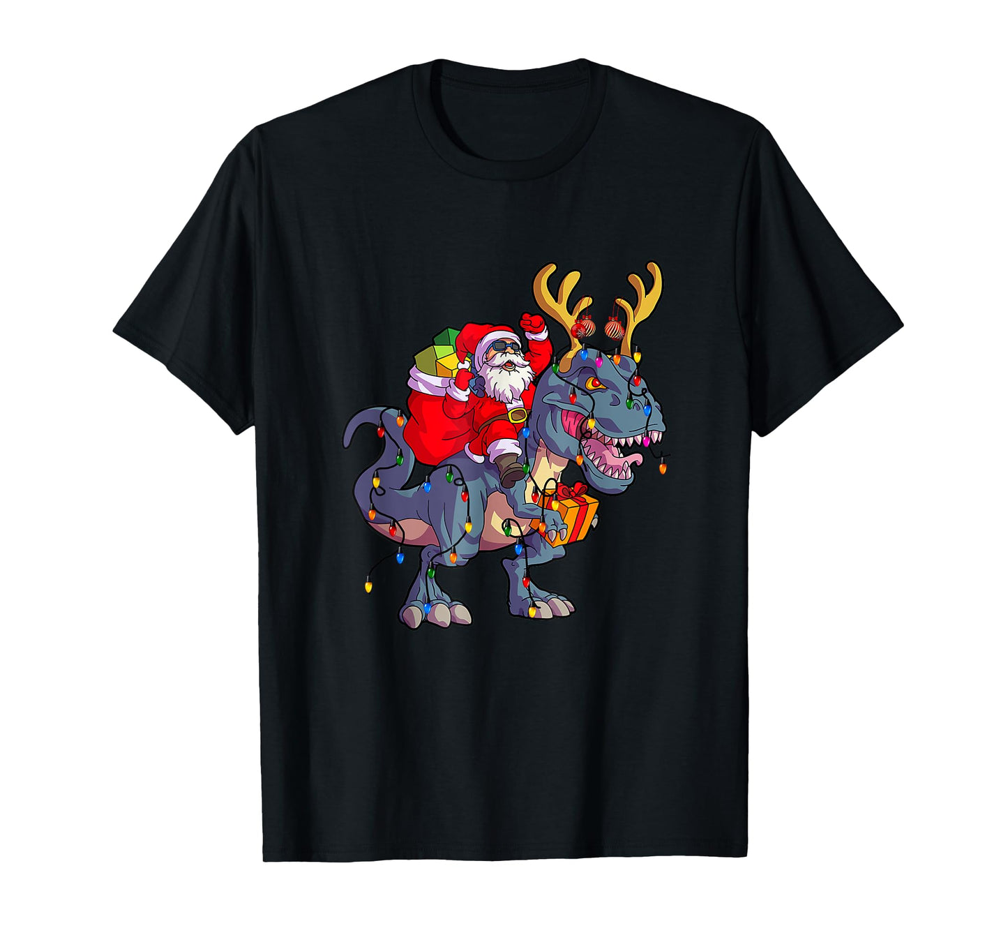 Santa Riding Dinosaur T rex Christmas Xmas Squad Xmas Light T-Shirt