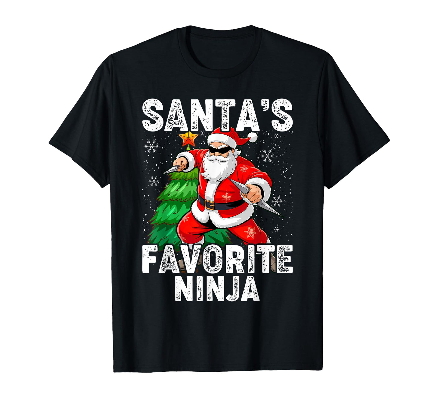 Santa's Favorite Ninja Christmas Hat Funny Xmas T-Shirt