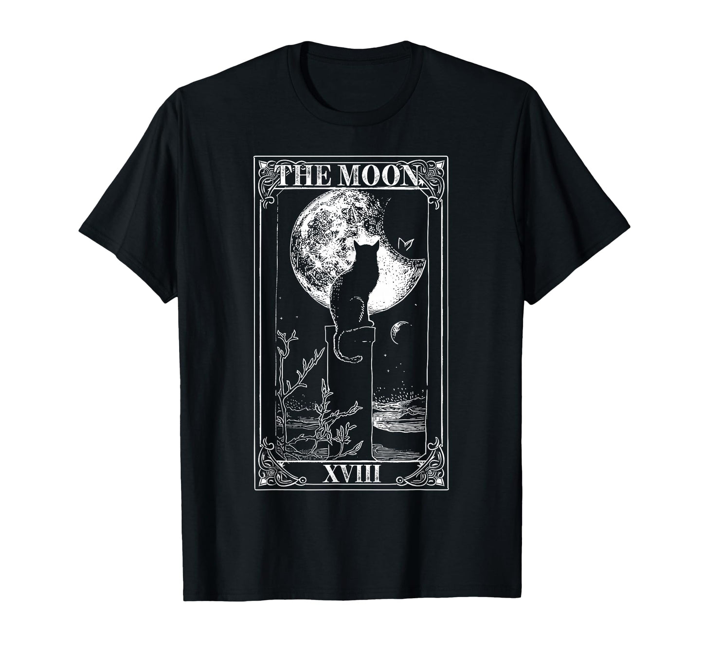 Tarot Moon Tarot Card, cat Vintage Crescent Moon Graphic T-Shirt