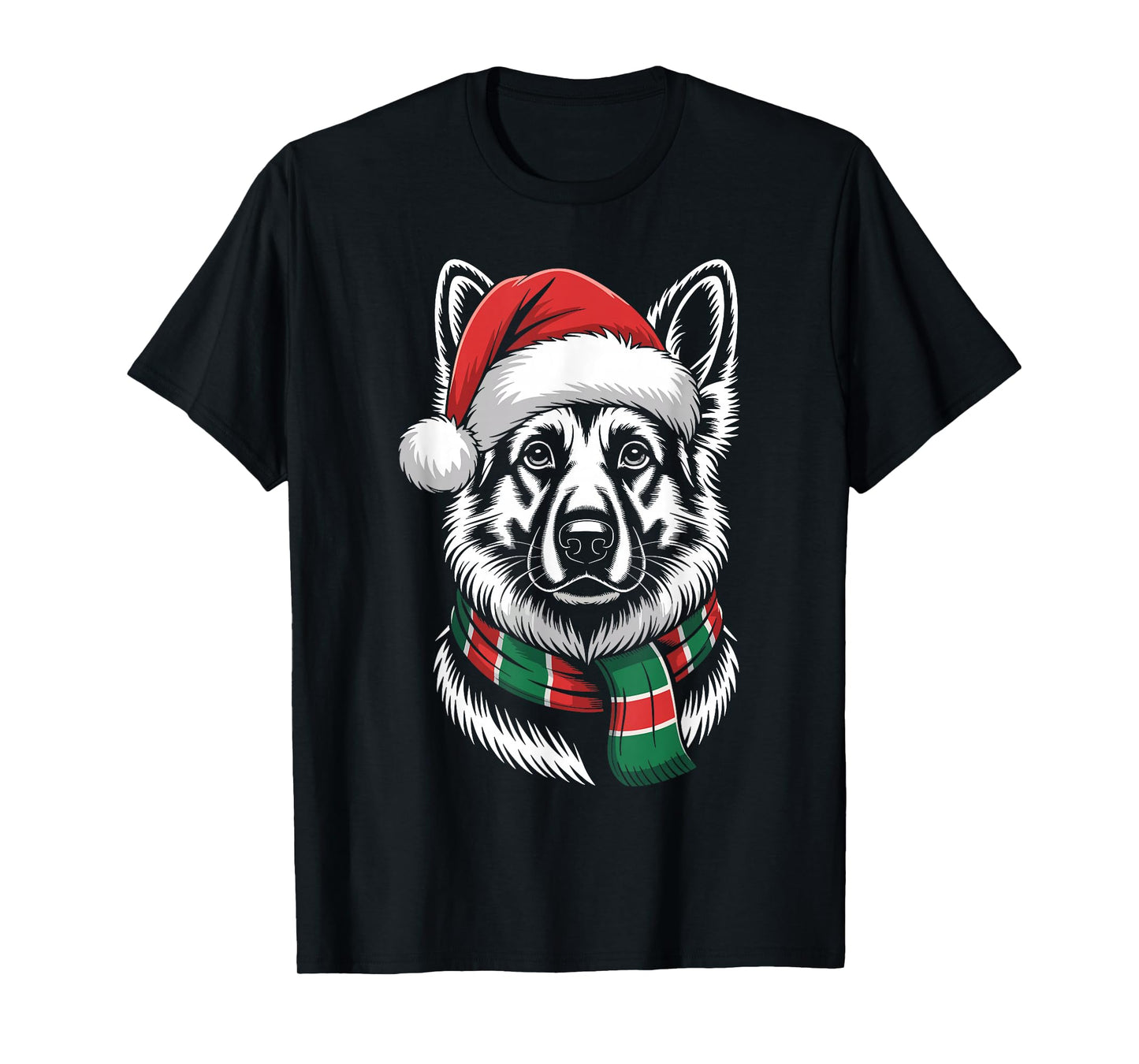 German Shepherd Dog Xmas Santa Hat Scarf Christmas Costume T-Shirt