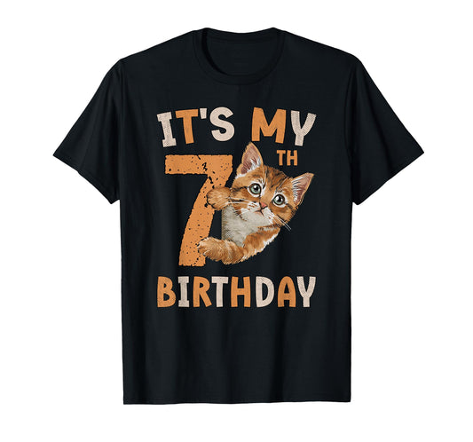 It's My 7th Birthday Cat Lover 7 Years Old Birthday Vintage T-Shirt
