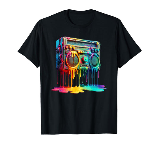 Dripping Paint Boombox Old School 80s Music Hip Hop T-Shirt