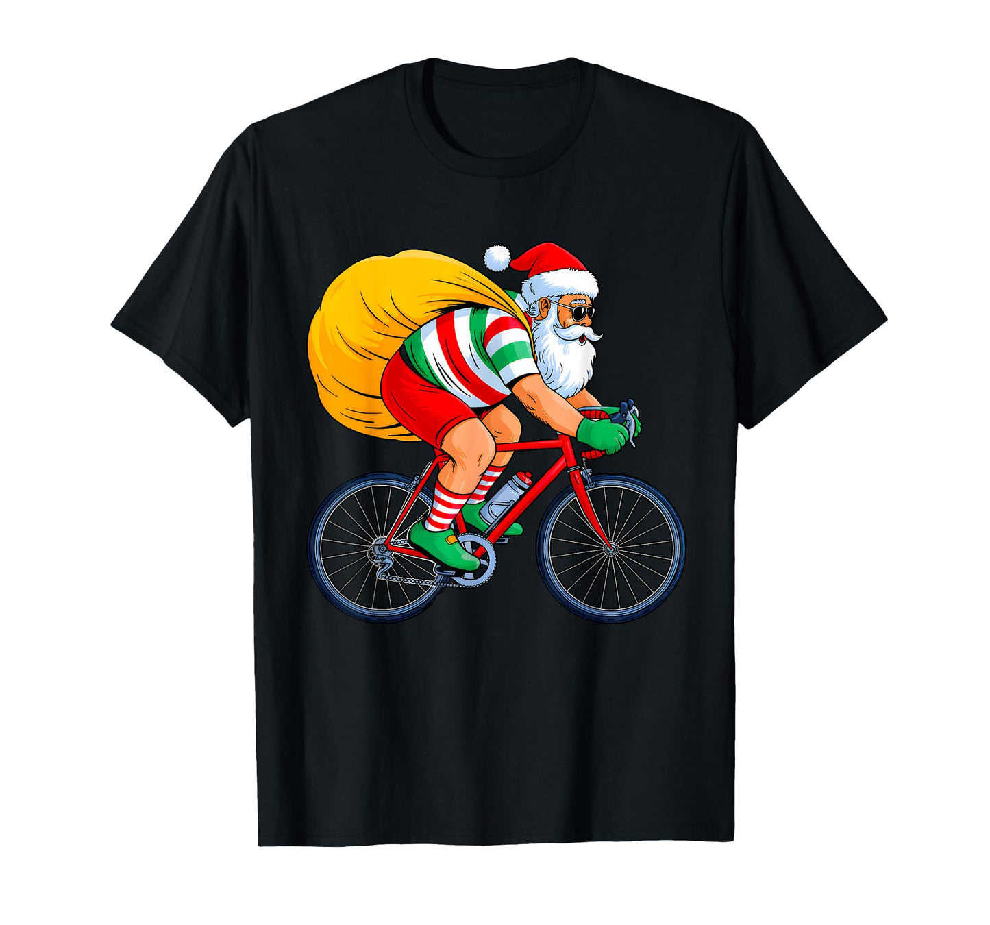 Retro Santa Riding Bicycle Cycling Biking Elf Bike Christmas T-Shirt