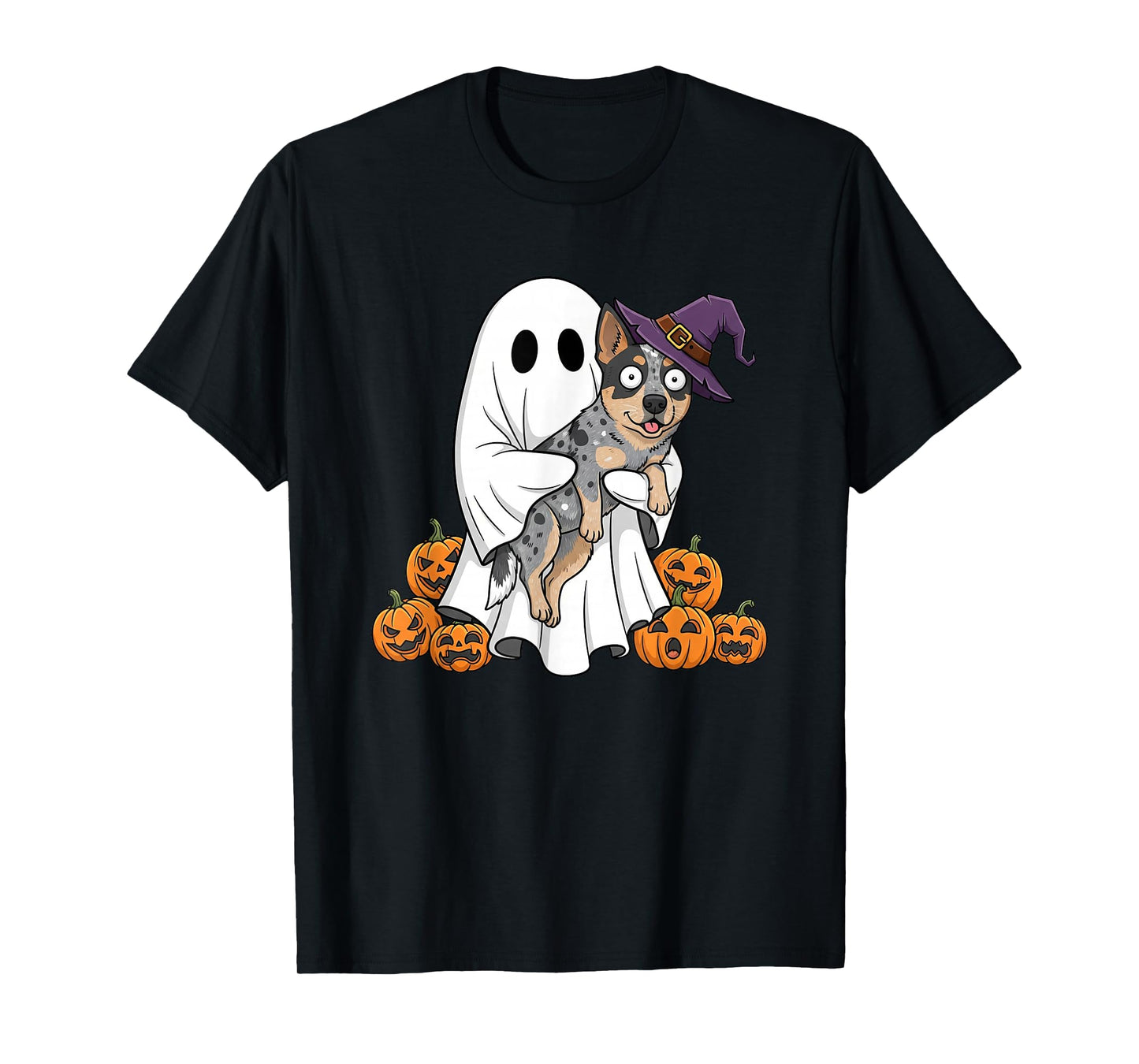 Ghost Australian Cattle Dog Pumpkin Halloween Mens Womens T-Shirt
