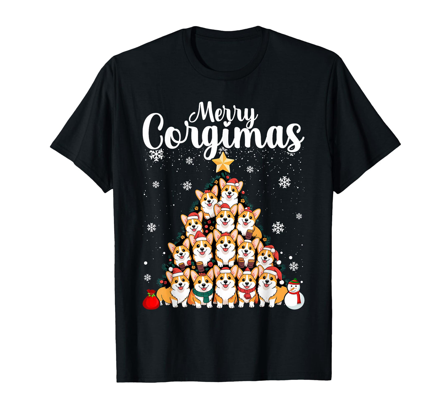 Corgimas Dog Christmas Corgi Santa Hats Xmas Tree Lights T-Shirt