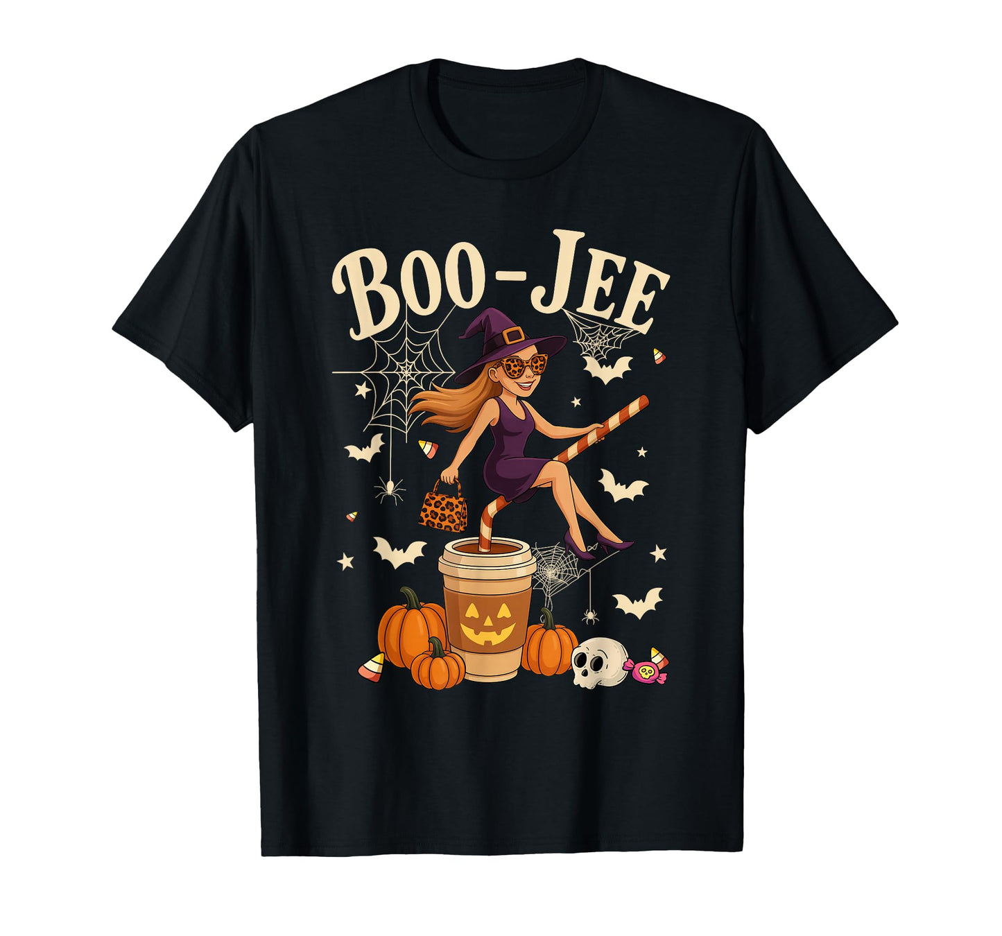 Coquette Leopard Witch Coffee Boo-JEE Halloween Boujee Girl T-Shirt