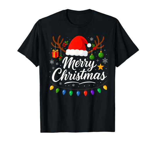 Family Merry Christmas Red Santa Hat Reindeer Xmas Men Women T-Shirt