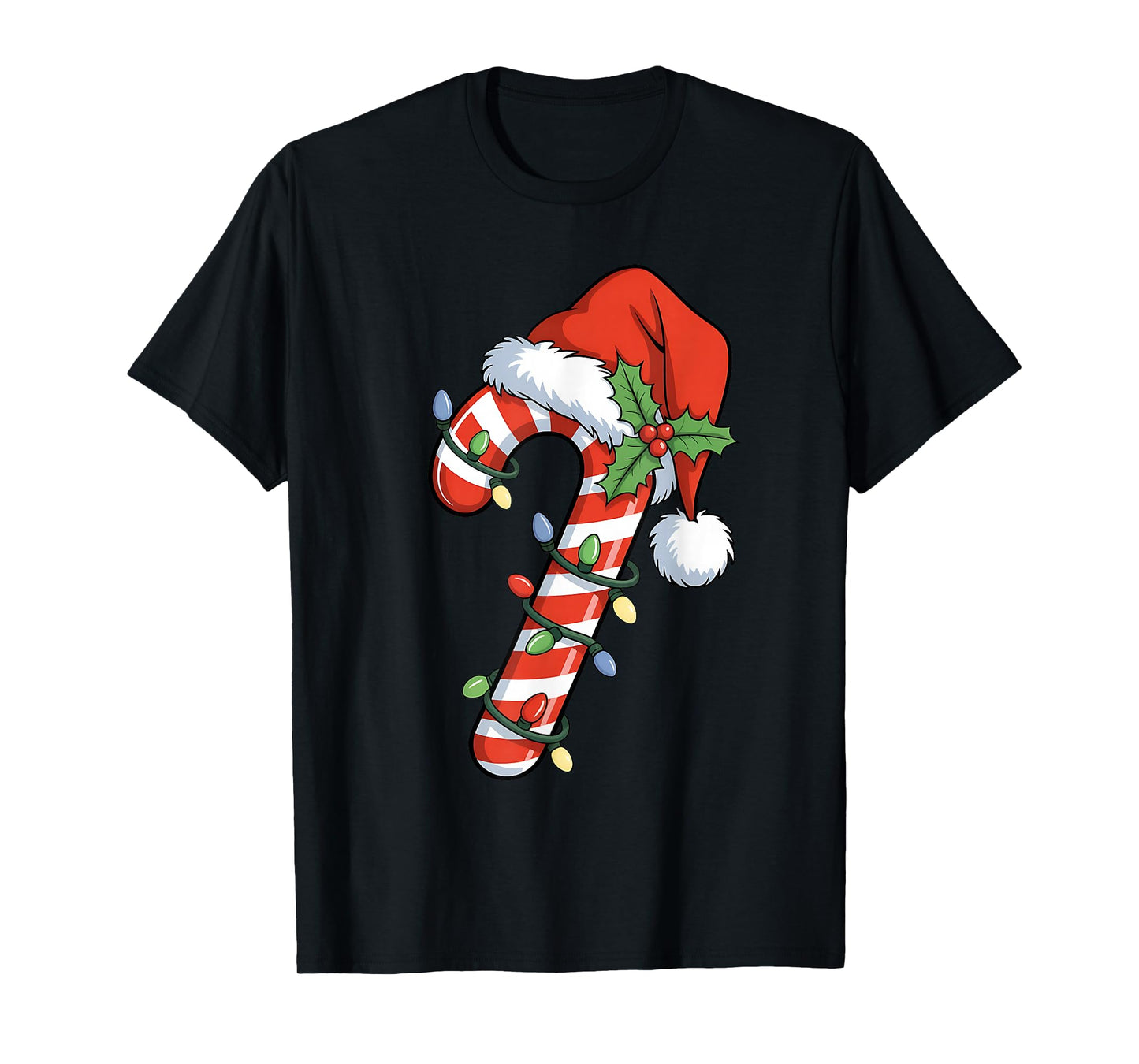 Christmas Light Candy Cane Santa Xmas Kids Toddler Women Men T-Shirt