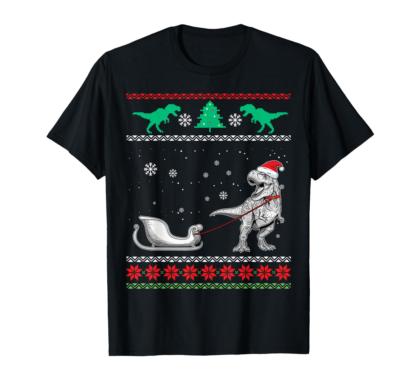 Dinosaur Sleigh Merry Christmas Ugly Christmas Raptor T-Shirt